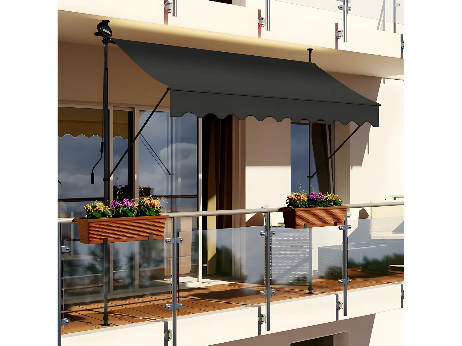 Store banne 200x150 cm avec éclairage led et manivelle