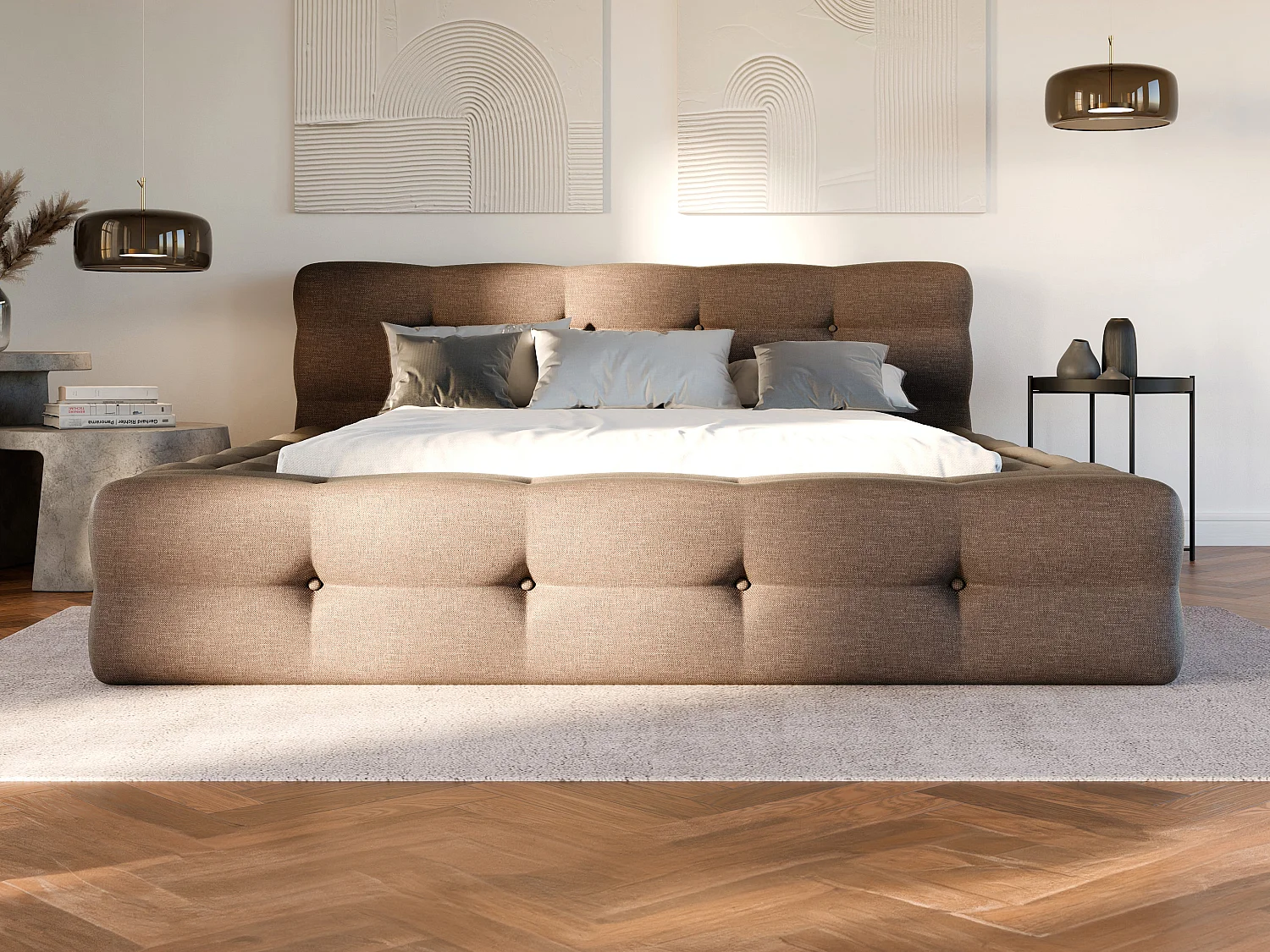 Polsterbett + Lattenrost - 140 x 190 cm - Melierter Stoff - Taupe - LERUCO von Pascal Morabito