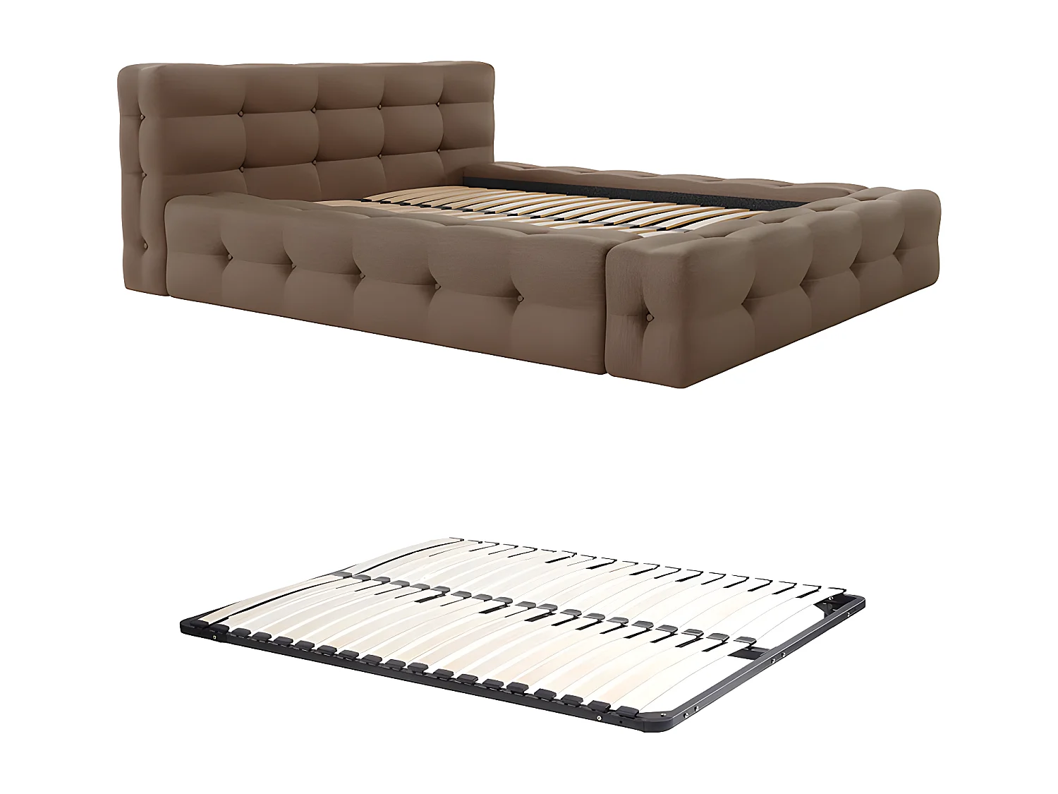 Polsterbett + Lattenrost - 140 x 190 cm - Melierter Stoff - Taupe - LERUCO von Pascal Morabito