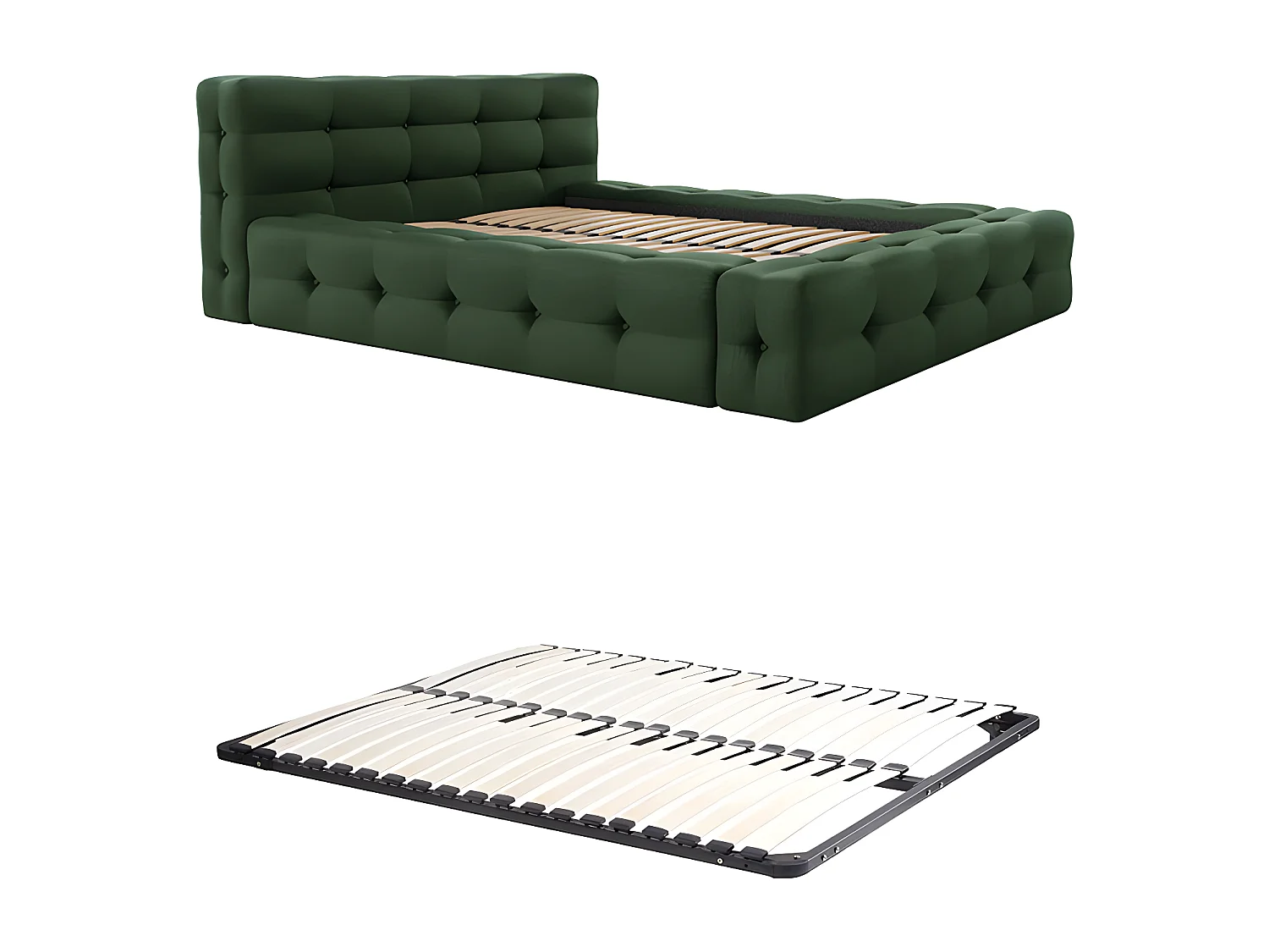 Letto trapuntato 140 x 190 cm Tessuto chiné Verde abete + Rete  - LERUCO di PASCAL MORABITO