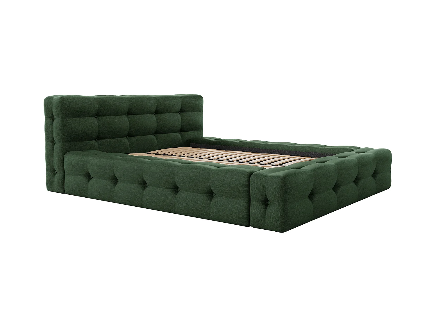 Letto trapuntato 140 x 190 cm Tessuto chiné Verde abete + Rete  - LERUCO di PASCAL MORABITO