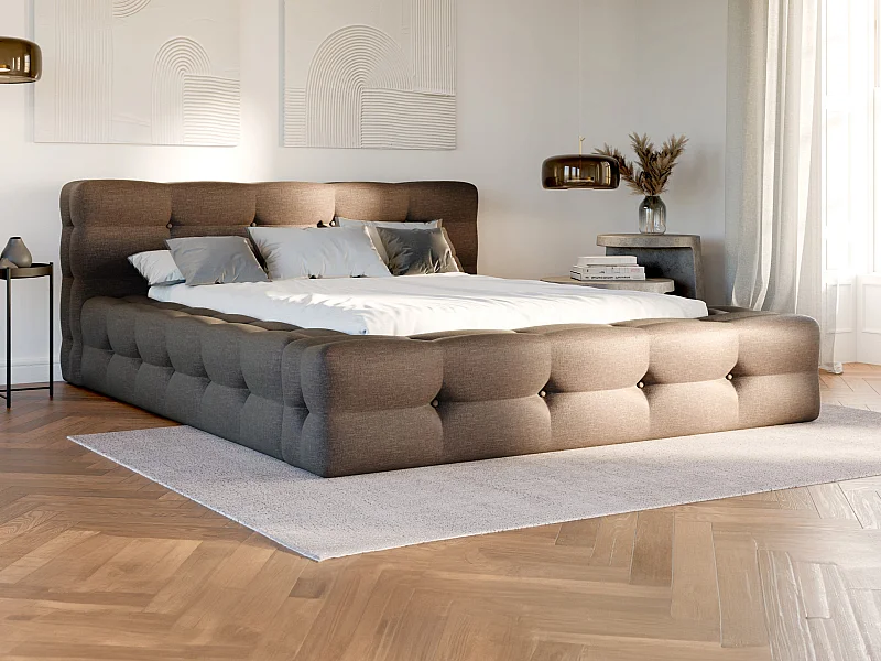 Letto trapuntato 180 x 200 cm Tessuto chiné Tortora + Rete  - LERUCO di PASCAL MORABITO