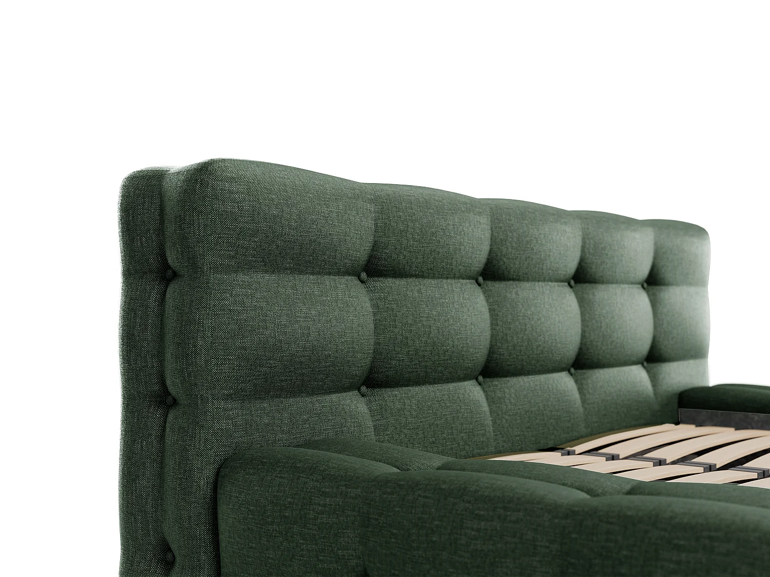 Lit coffre capitonné 140 x 190 cm - Tissu chiné - Vert sapin - LERUCO de Pascal Morabito