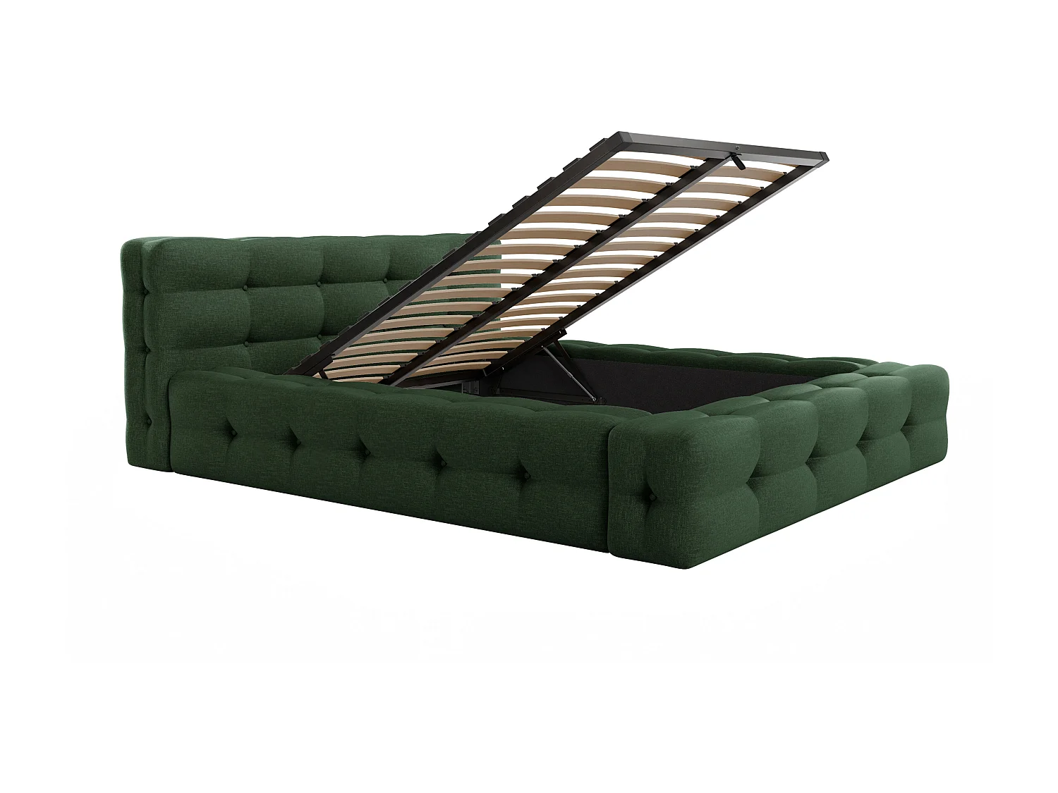 Lit coffre capitonné 140 x 190 cm - Tissu chiné - Vert sapin + Matelas - LERUCO de Pascal Morabito