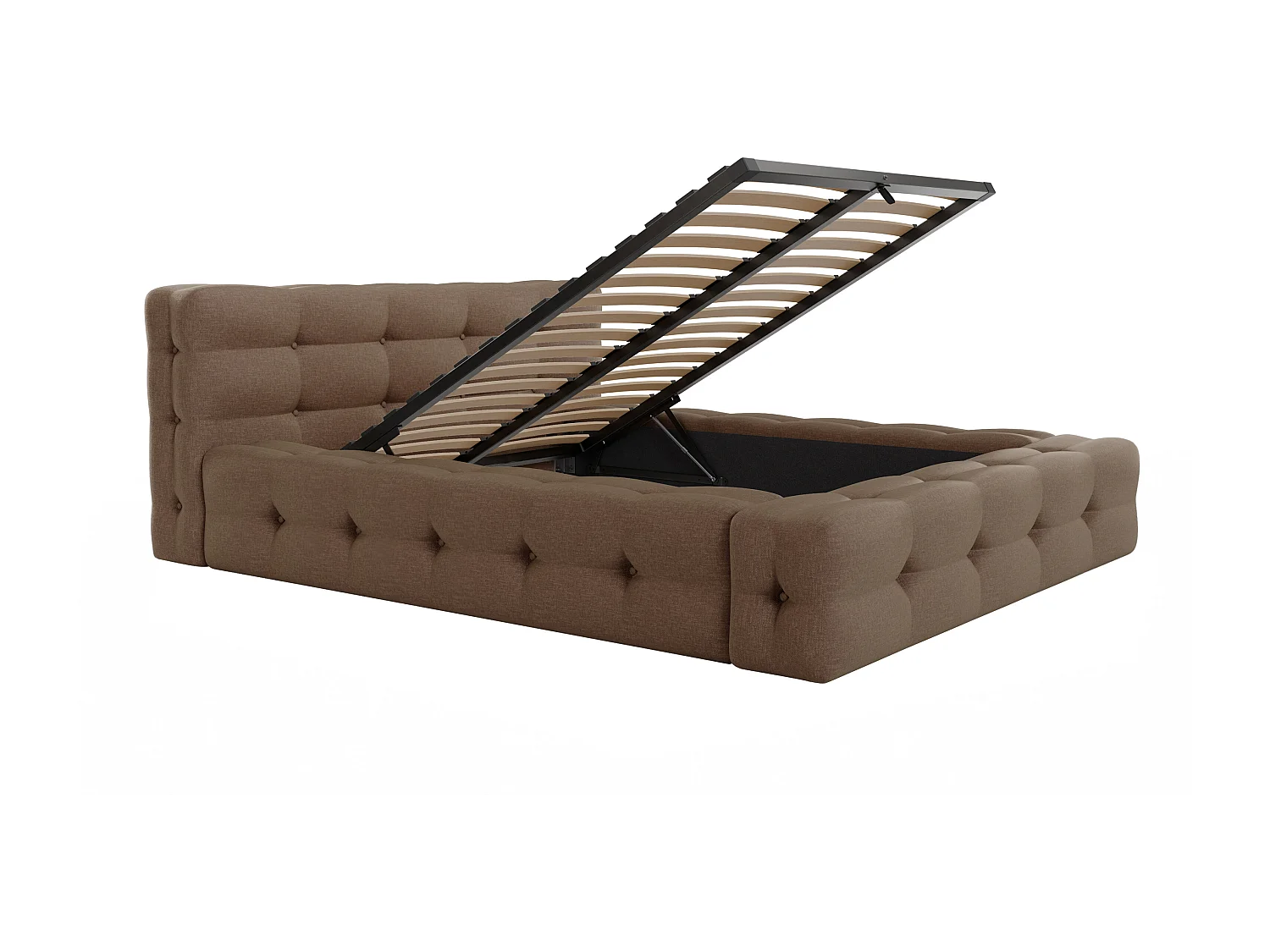 Lit coffre capitonné 160 x 200 cm - Tissu chiné - Taupe + Matelas - LERUCO de Pascal Morabito