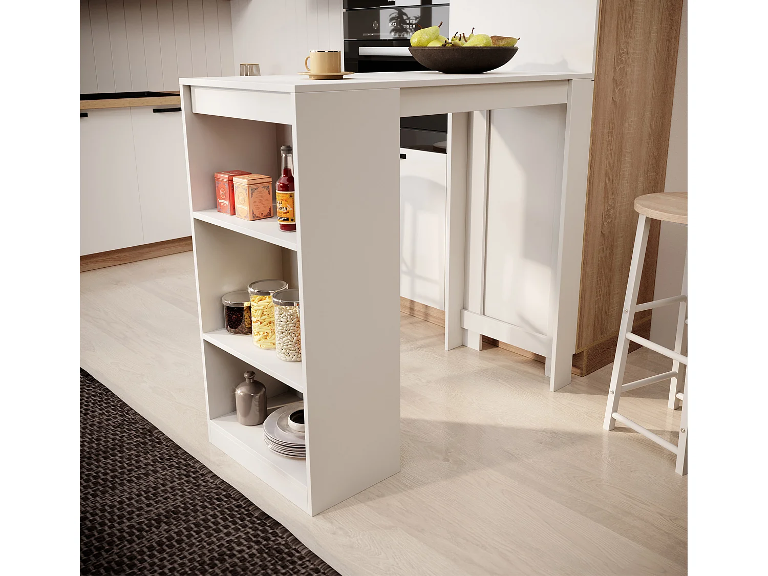 Mesa alta para Cocina Comedor en Blanco 110x50x103cm Kyra