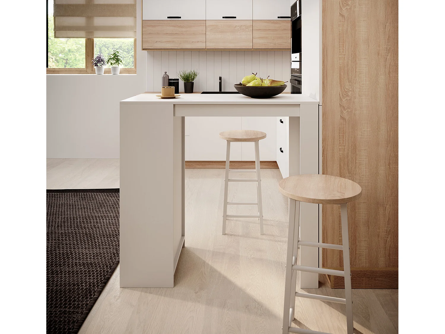 Mesa alta para Cocina Comedor en Blanco 110x50x103cm Kyra