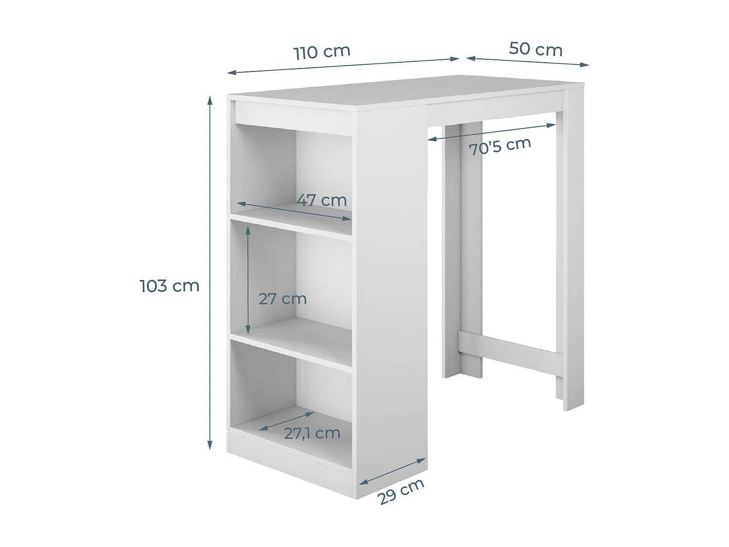 Table haute pour Cuisine Salle à manger en Blanc 110x50x103cm Kyra
