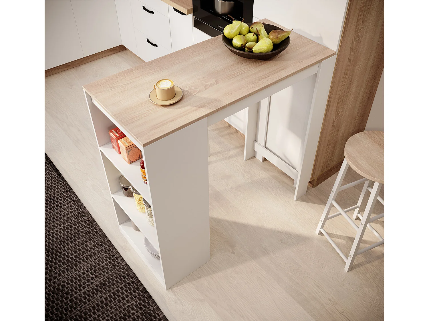 Mesa alta para Cocina Comedor en Blanco y Sonoma 110x50x103cm Kyra