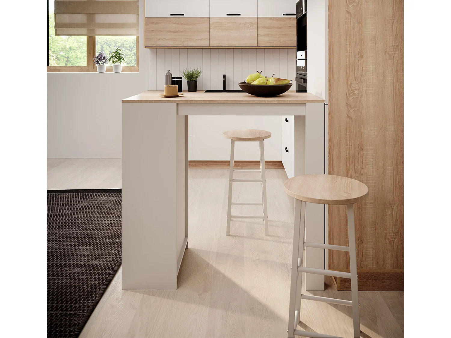 Mesa alta para Cocina Comedor en Blanco y Sonoma 110x50x103cm Kyra