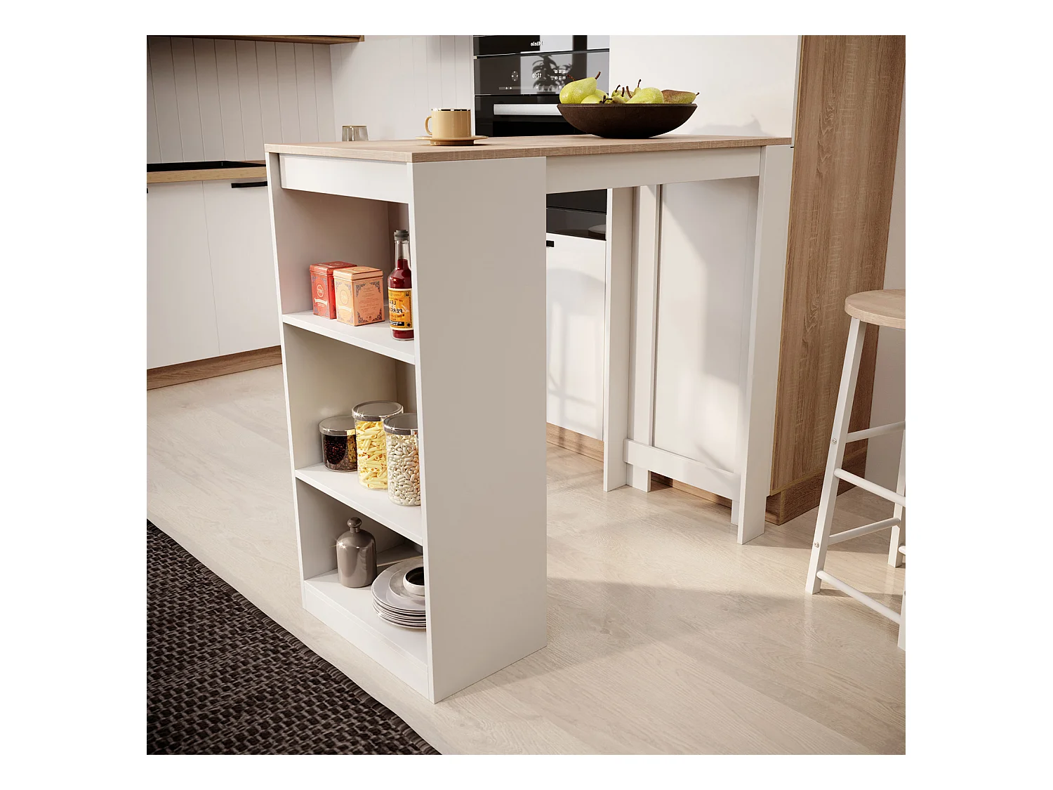 Table haute pour Cuisine Salle à manger en Blanc et Sonoma 110x50x103cm Kyra