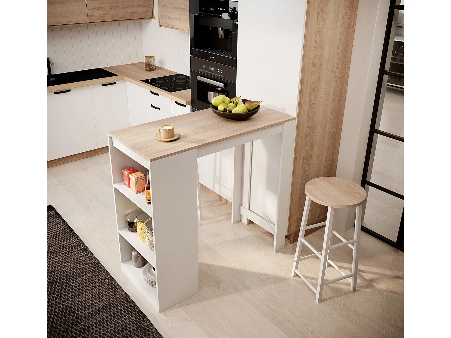 Table haute pour Cuisine Salle à manger en Blanc et Sonoma 110x50x103cm Kyra