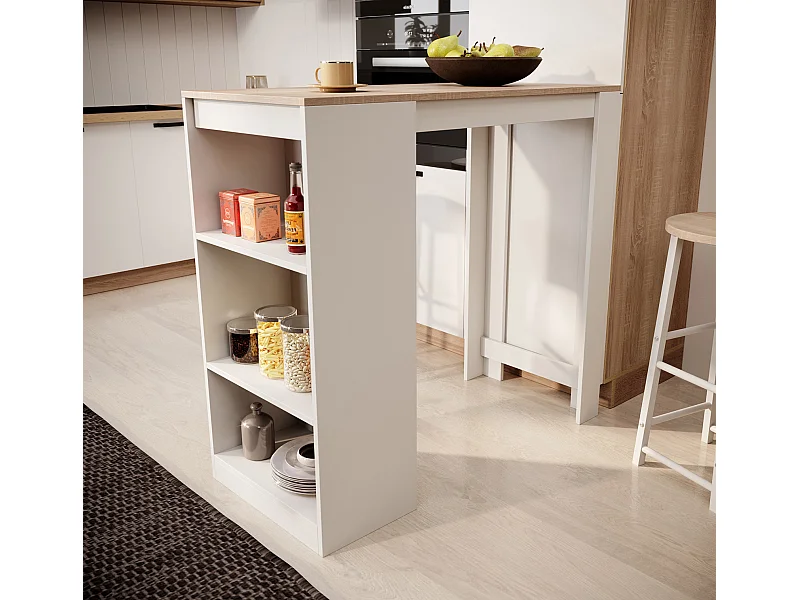 Table haute pour Cuisine Salle à manger en Blanc et Sonoma 110x50x103cm Kyra
