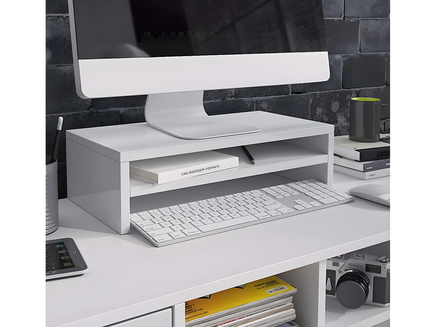 Support de moniteur pour Chambre Bureau en Blanc 46x23x13cm Adelis