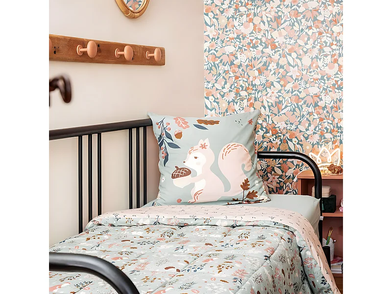 VALDY - Couette Imprimée Forêt 260 x 240 cm + 2 Taies d'oreiller 60x60 cm