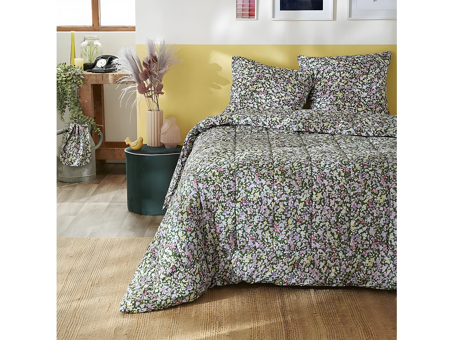 ISIA - Couette Imprimée Floral 260 x 240 cm + 2 Taies d'oreiller 60x60 cm