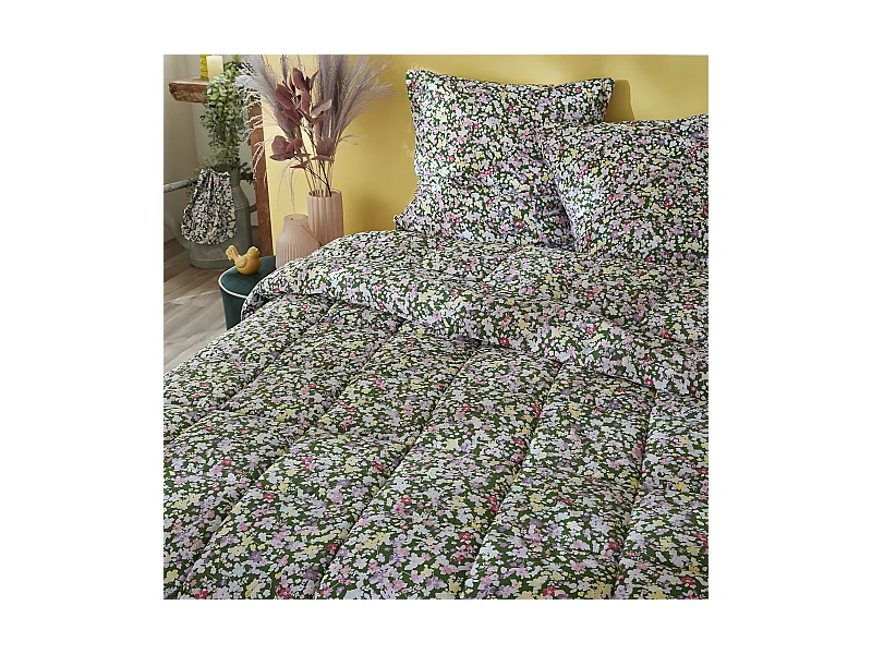 ISIA - Couette Imprimée Floral 240x220 cm + 2 Taies d'oreiller 60x60 cm
