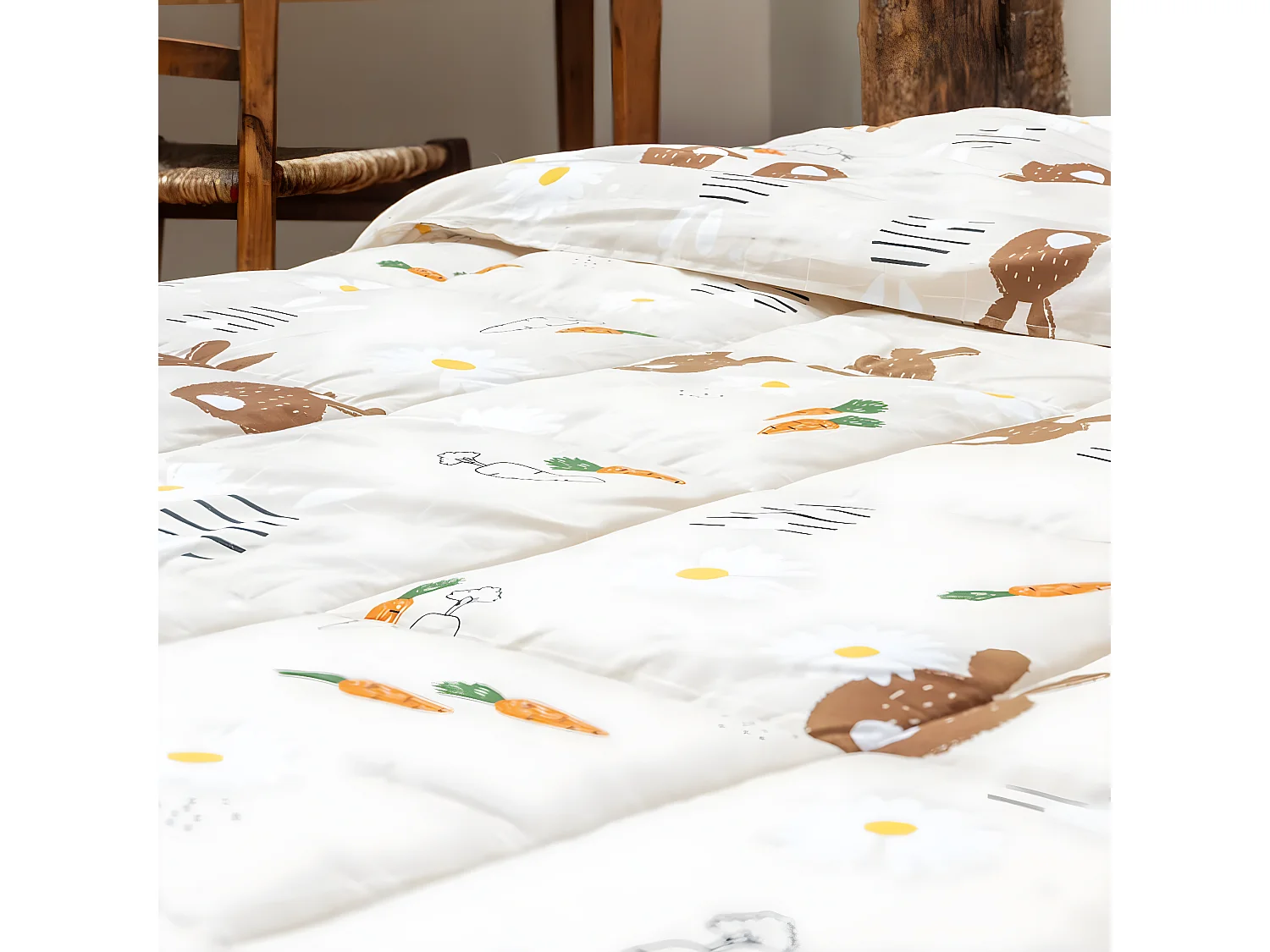 BUNNY - Couette Imprimée Lapin 260 x 240 cm + 2 Taies d'oreiller 60x60 cm