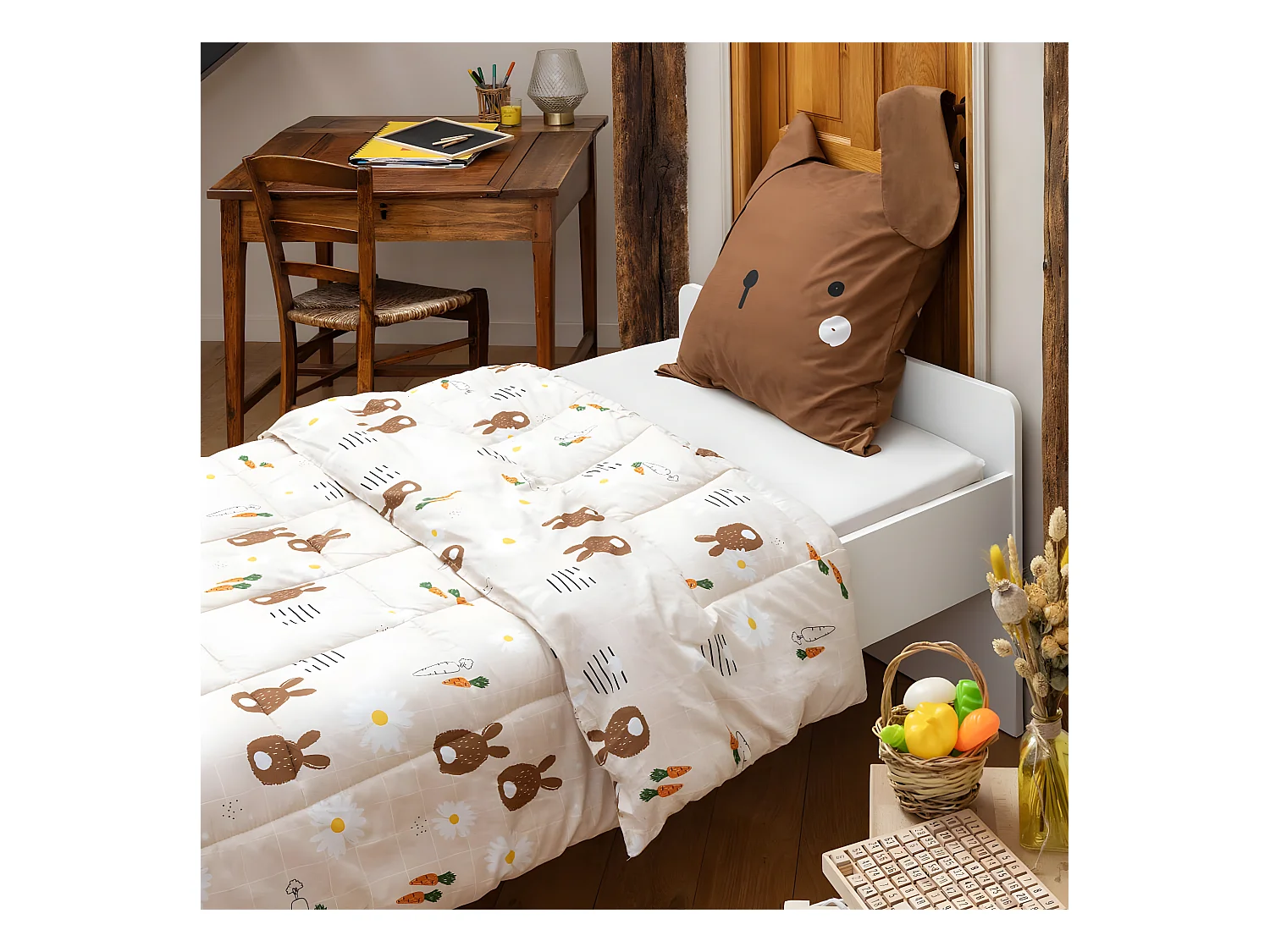 BUNNY - Couette Imprimée Lapin 260 x 240 cm + 2 Taies d'oreiller 60x60 cm