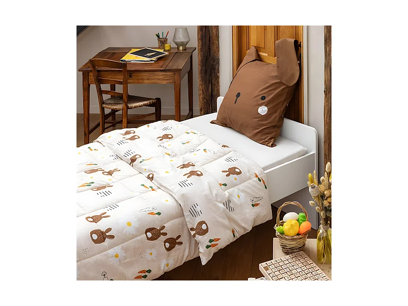 BUNNY - Couette Imprimée Lapin 240x220 cm + 2 Taies d'oreiller 60x60 cm