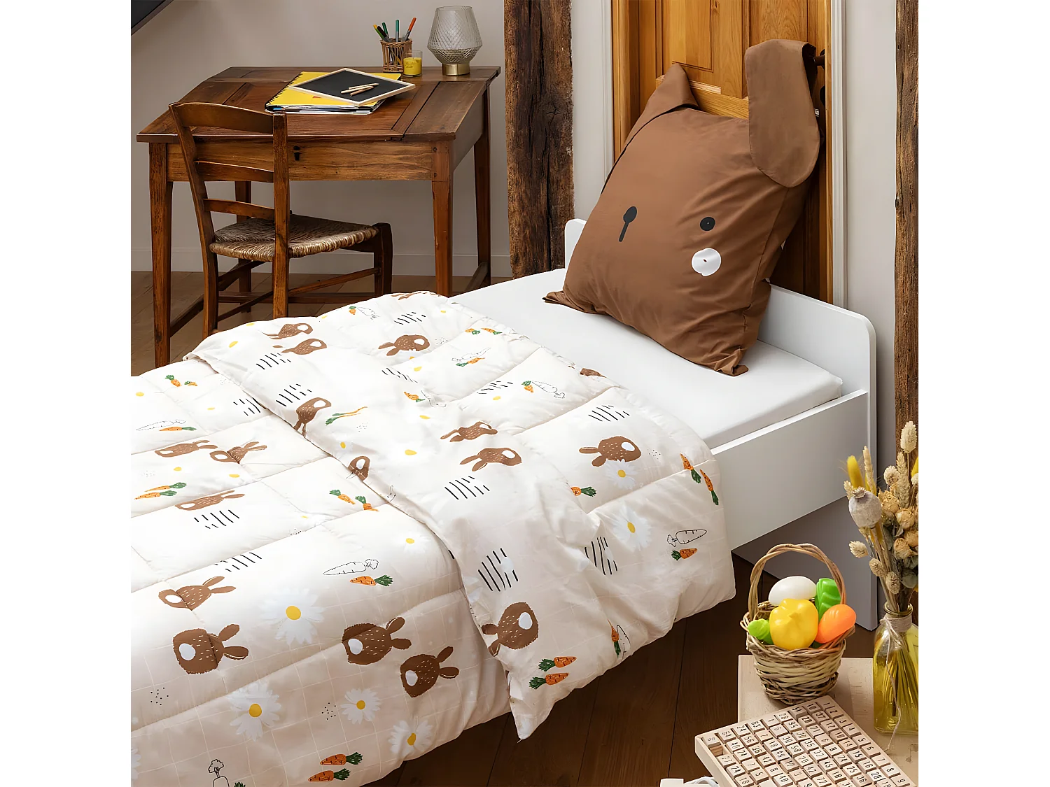 BUNNY - Couette Imprimée Lapin 240x220 cm + 2 Taies d'oreiller 60x60 cm
