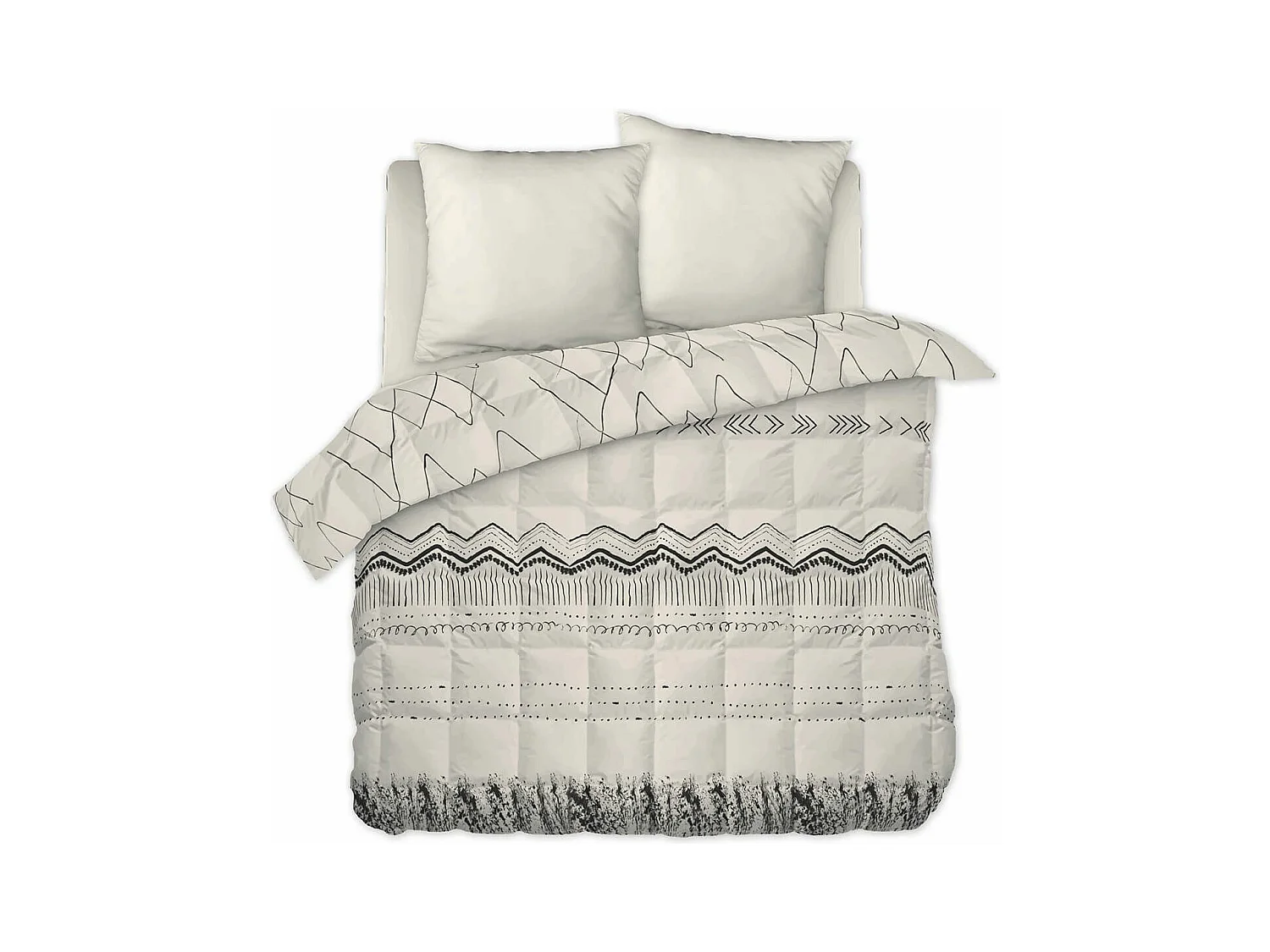 BELEM - Couette Imprimée Motifs Ethniques 240x220 cm + 2 Taies d'oreiller 60x60 cm