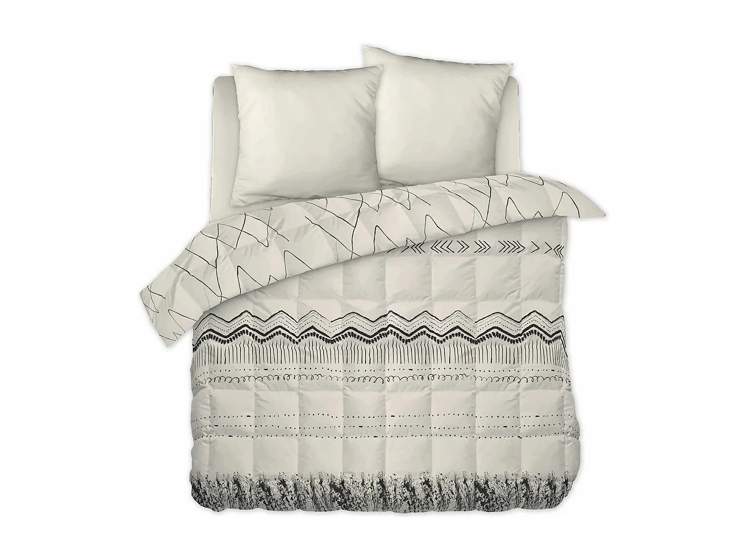 BELEM - Couette Imprimée Motifs Ethniques 240x220 cm + 2 Taies d'oreiller 60x60 cm