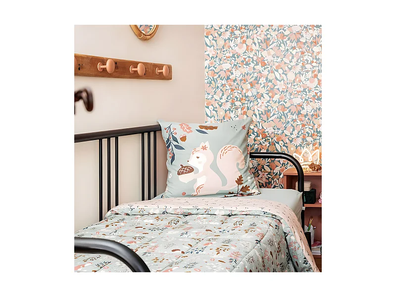 VALDY - Couette Imprimée Forêt 240x220 cm + 2 Taies d'oreiller 60x60 cm