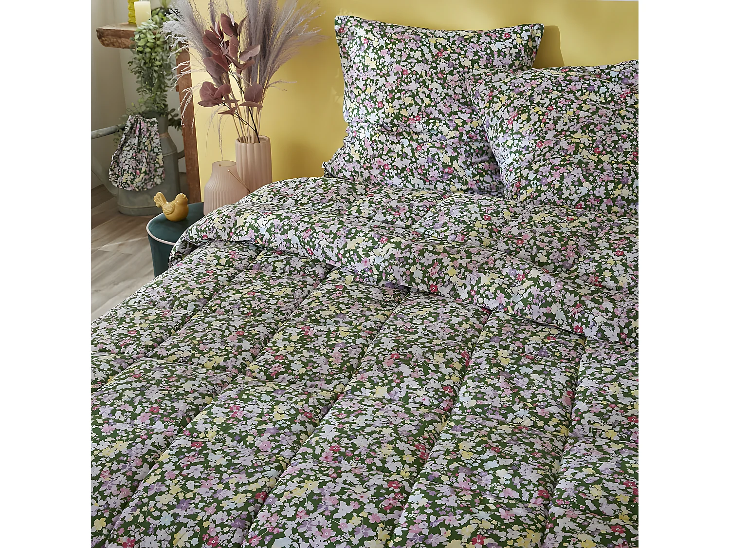 ISIA - Couette Imprimée Floral 140x200 cm + 1 Taie d'oreiller 60x60 cm