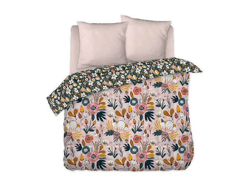 CAPUK - Couette Imprimée Motifs Rétro 240x220 cm + 2 Taies d'oreiller 60x60 cm