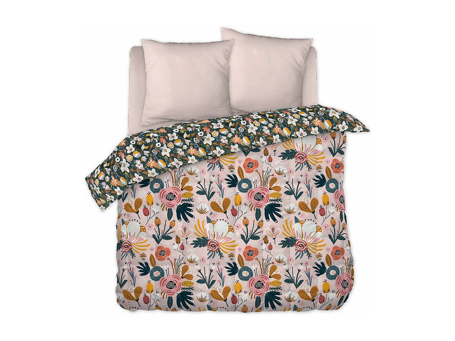 CAPUK - Couette Imprimée Motifs Rétro 240x220 cm + 2 Taies d'oreiller 60x60 cm