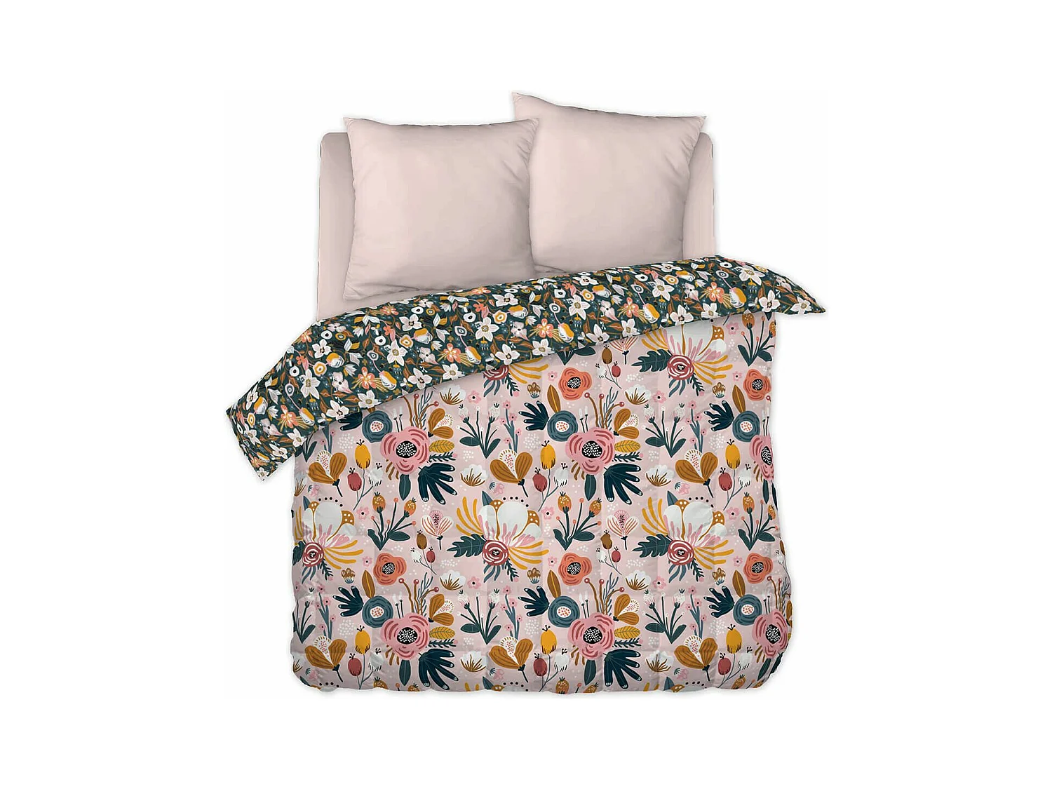 CAPUK - Couette Imprimée Motifs Rétro 240x220 cm + 2 Taies d'oreiller 60x60 cm