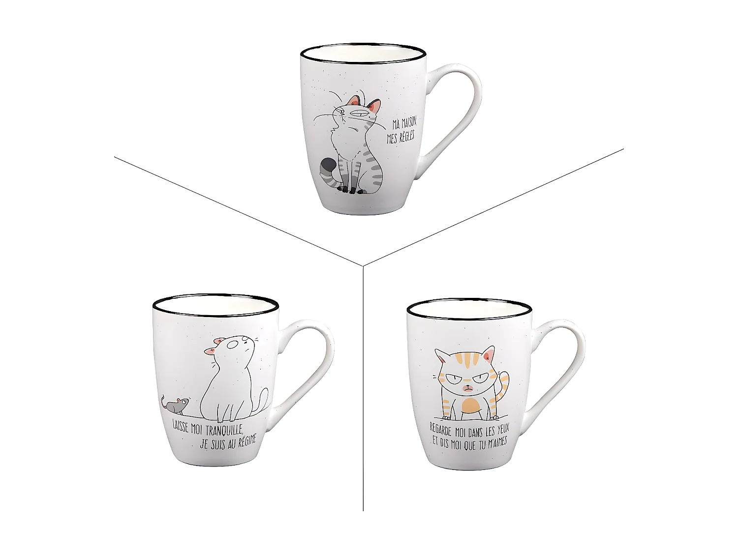 Mug Funny Cat 34 cl (lot de 3)