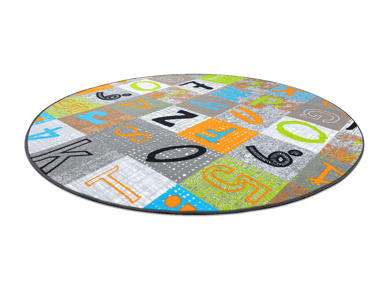 Moquette pour enfants JUMPY cercle Patchwork, Lettres, Chiffres gris / cercle 133 cm