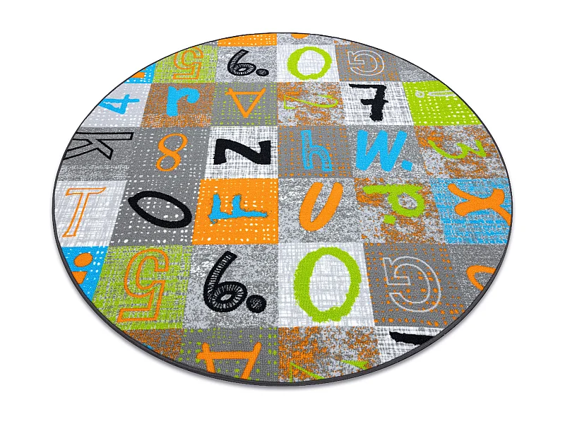 Moquette pour enfants JUMPY cercle Patchwork, Lettres, Chiffres gris / cercle 133 cm