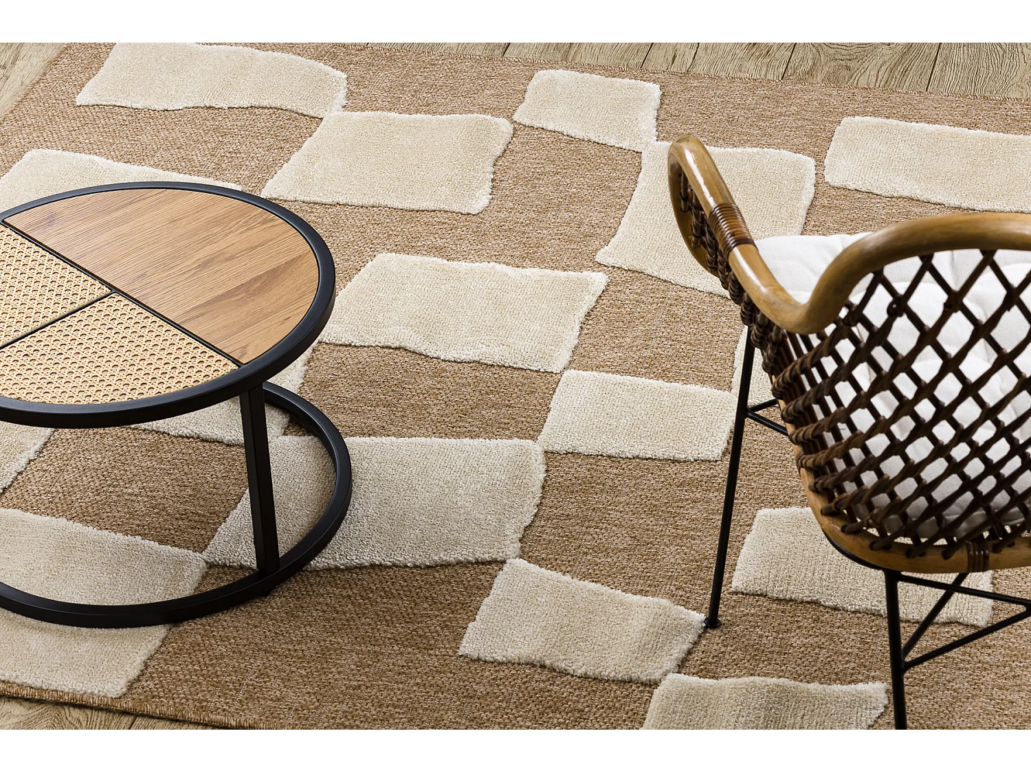 Tapete SPARK 0710A bege / creme - Geométrico, sisal, estrutural 80x150 cm