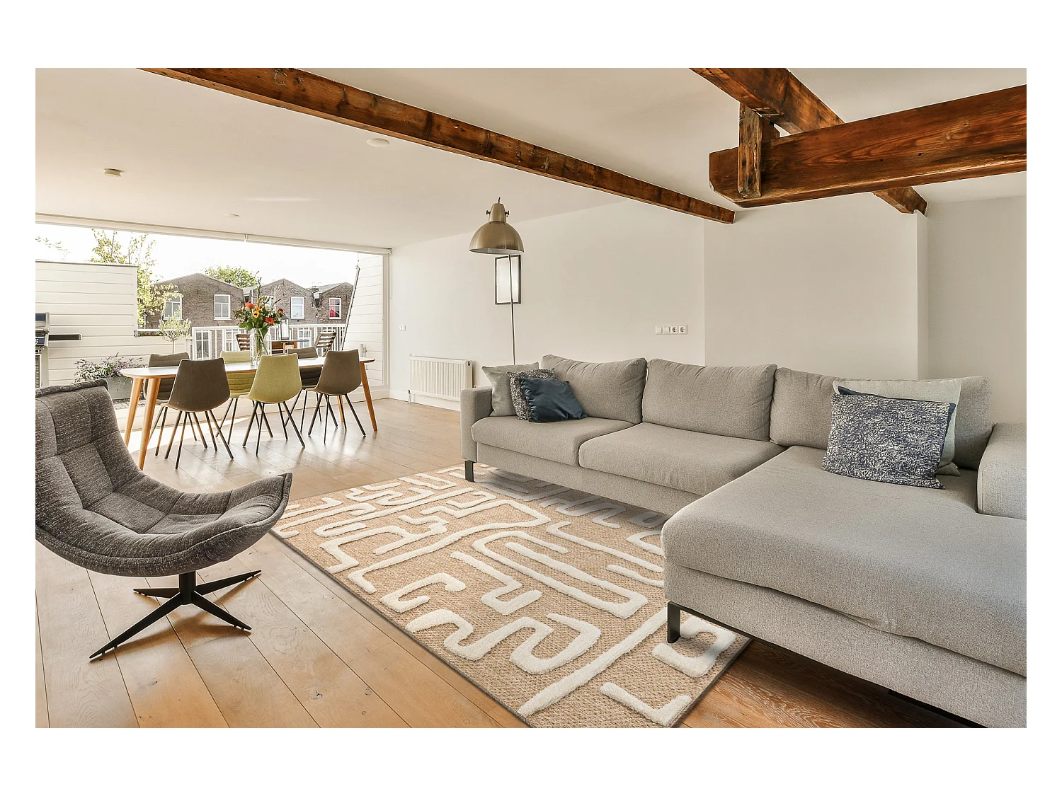 Tapis SPARK 0711A beige / crème - Labyrinthe, sisal, structurel 180x270 cm