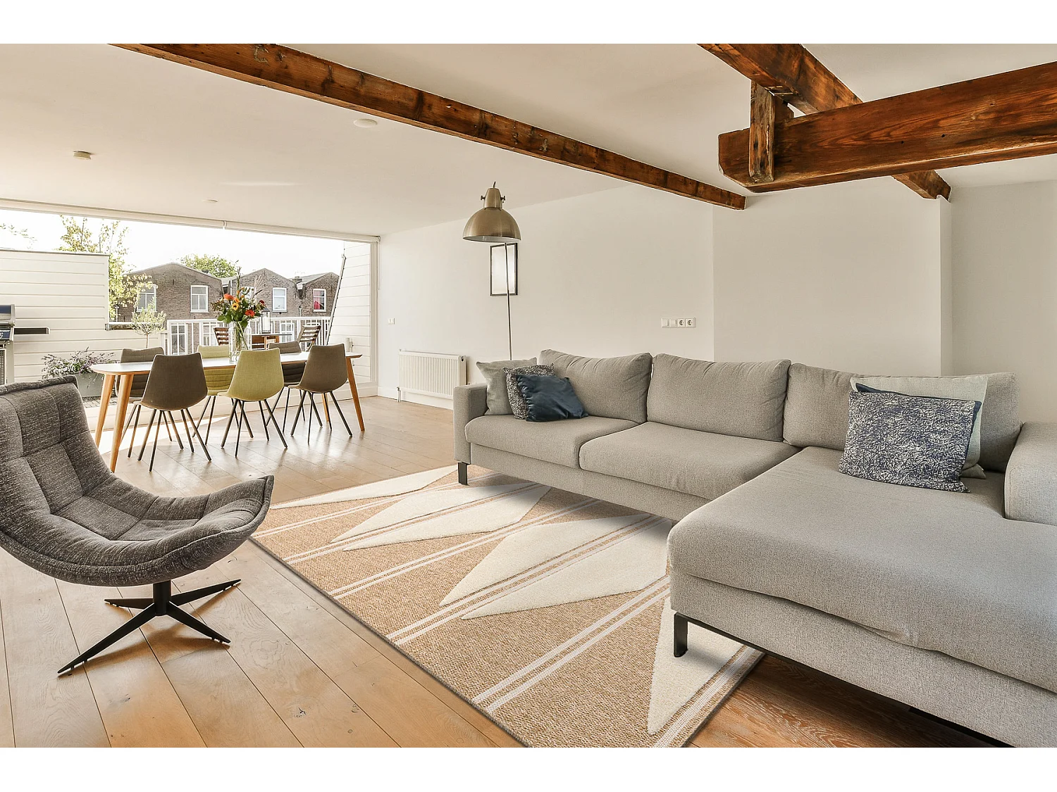 Tapete SPARK 0698A bege / creme - Geométrico, Triângulos, sisal, est 180x270 cm