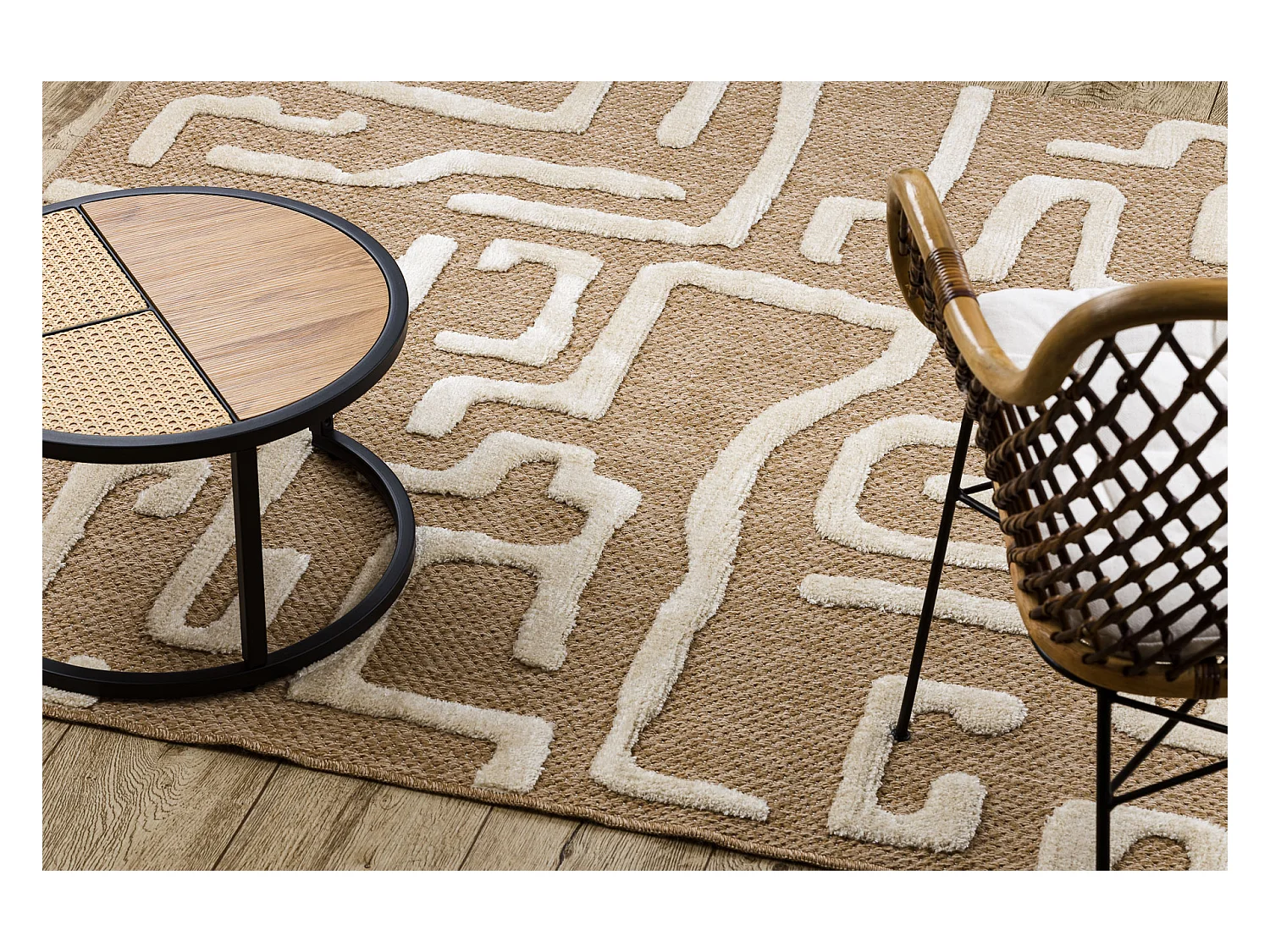 Tapis SPARK 0711A beige / crème - Labyrinthe, sisal, structurel 160x220 cm