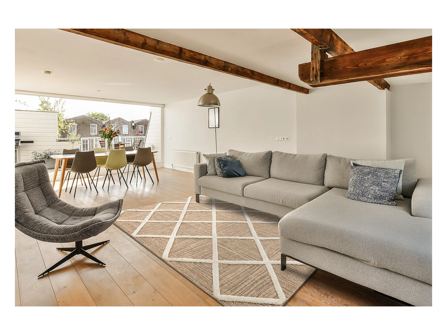 Tapis SPARK 0708A beige / crème - treillis, diamants sisal, structure 160x220 cm