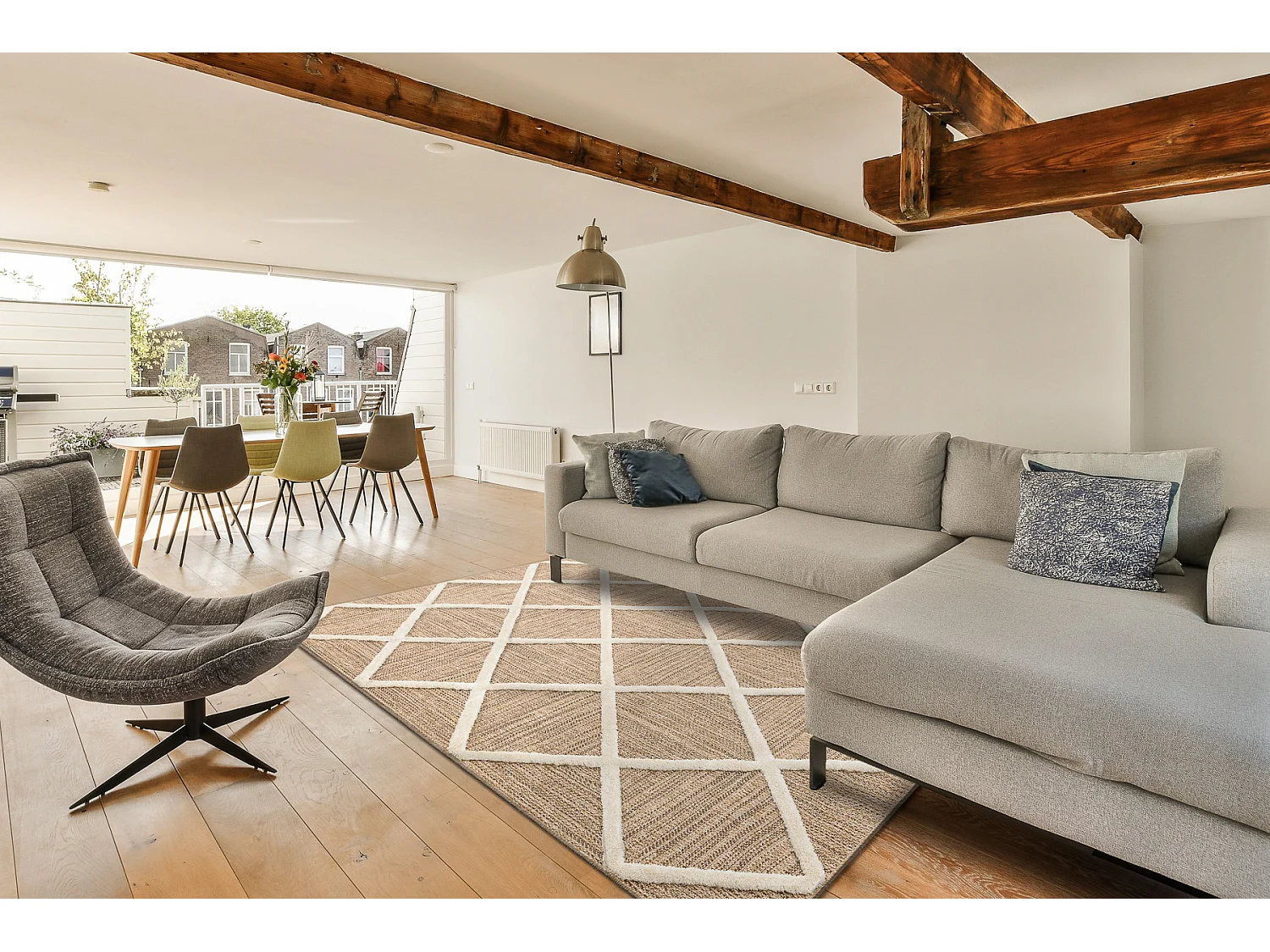 Tapete SPARK 0708A bege / creme - treliça, diamantes, sisal, estrutur 160x220 cm