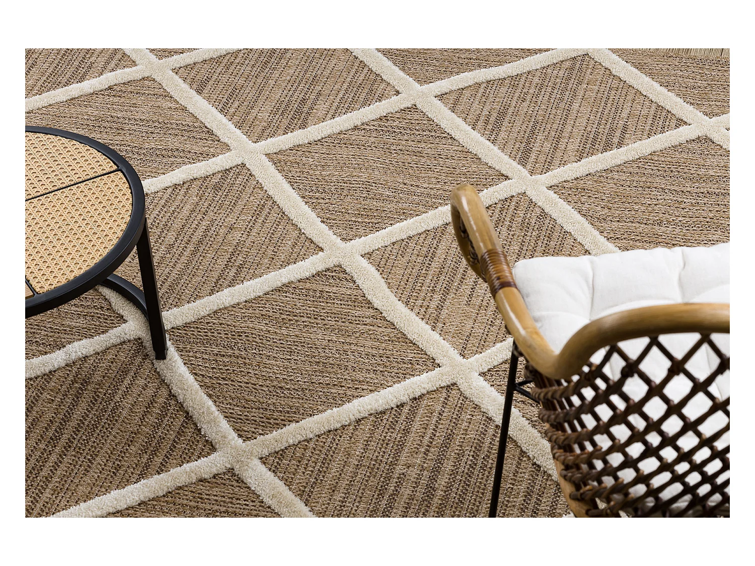 Tapis SPARK 0708A beige / crème - treillis, diamants sisal, structure 80x150 cm