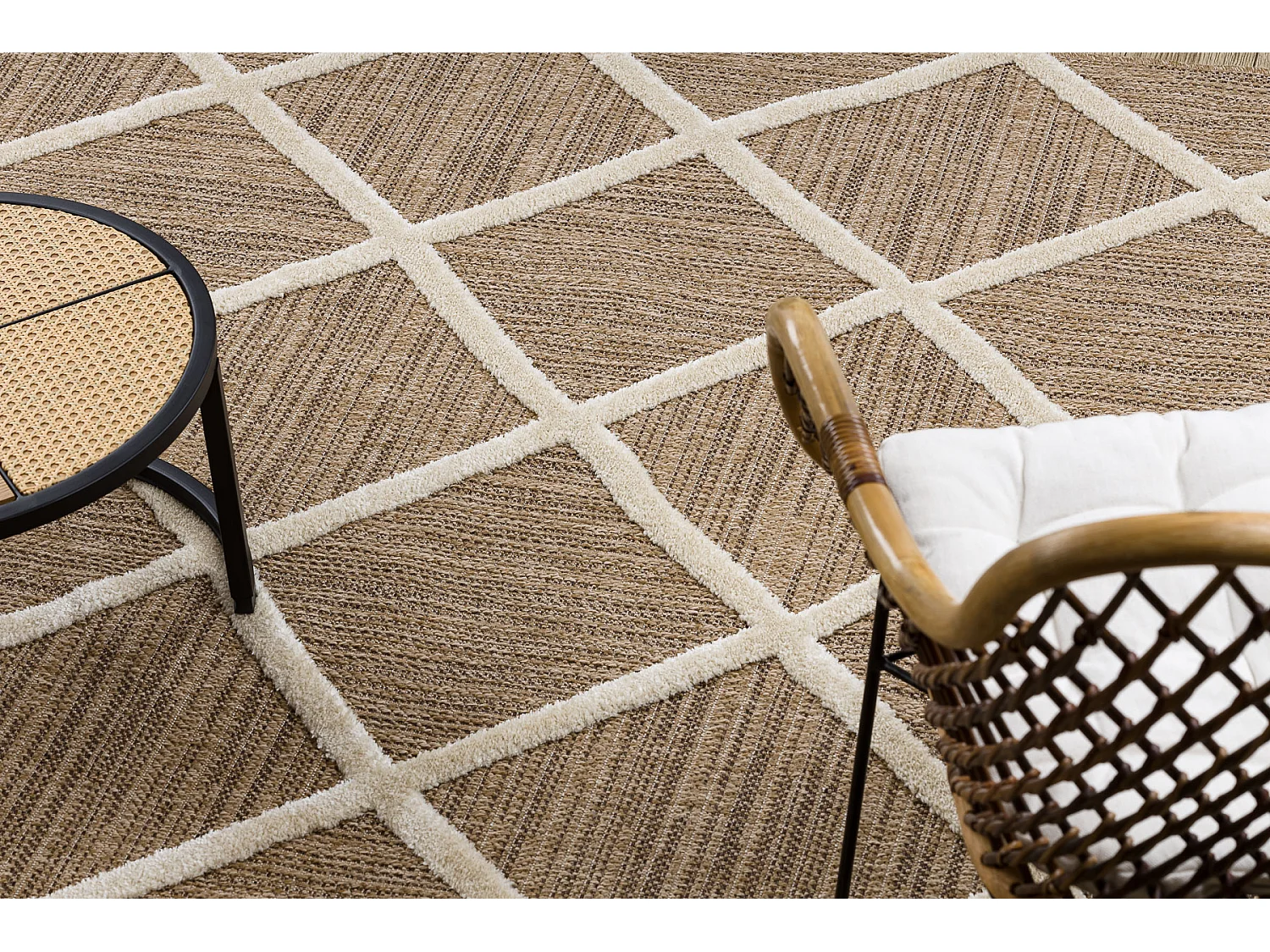 SPARK 0708A alfombra beige / crema - conducción, diamantes, sisal, es 80x150 cm