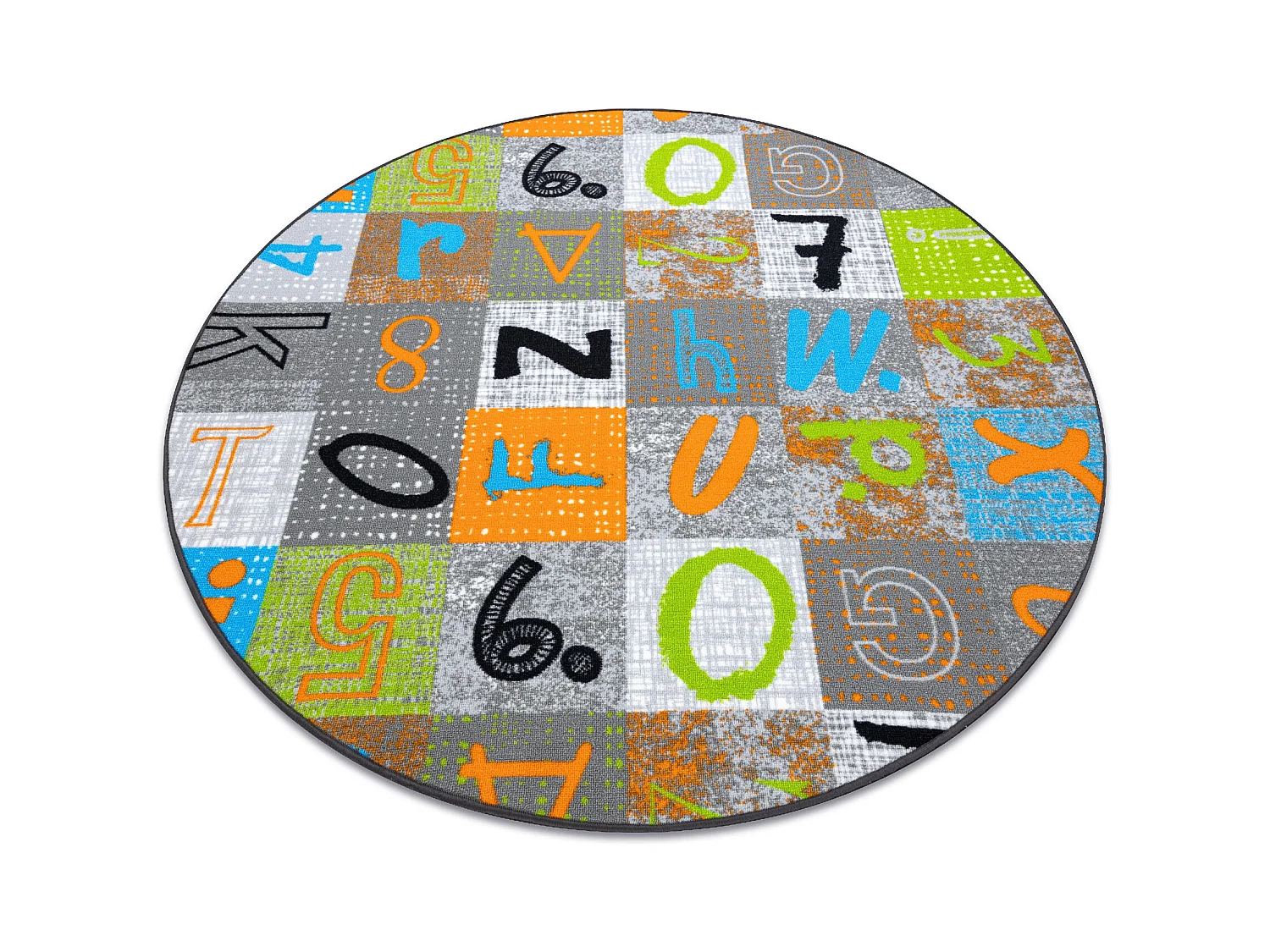Teppich für Kinder JUMPY Kreis Patchwork, Briefe, Zahlen grau / orang cercle 100 cm