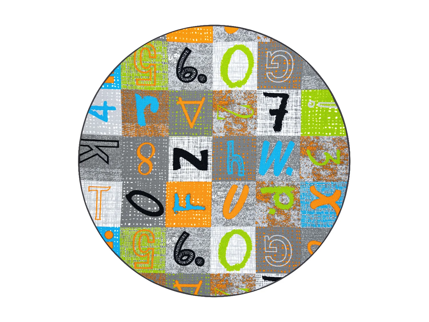 Moquette pour enfants JUMPY cercle Patchwork, Lettres, Chiffres gris / cercle 100 cm