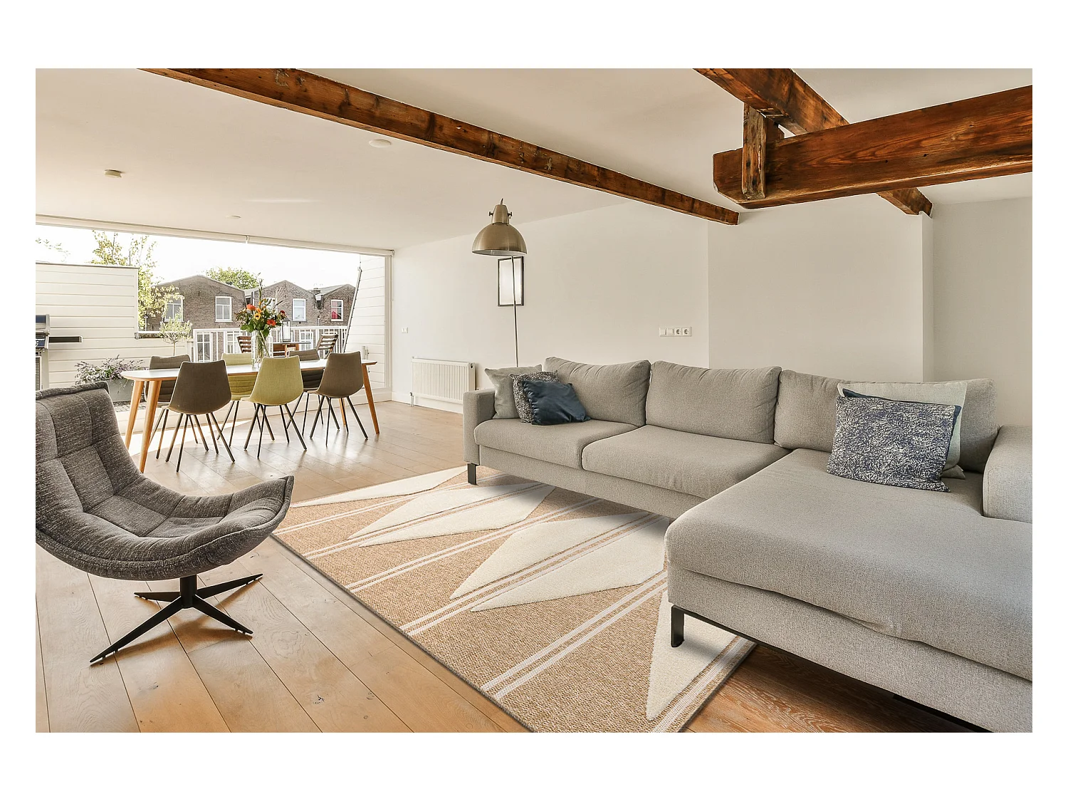 Tapis SPARK 0698A beige / crème - Géométrique, Triangles, sisal, st 80x150 cm