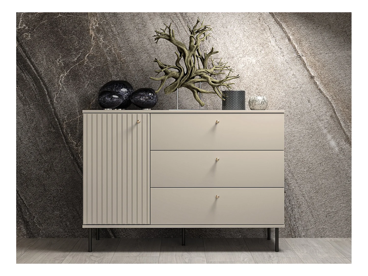 Buffet - 3 tiroirs - 120 cm - beige - CALETTO