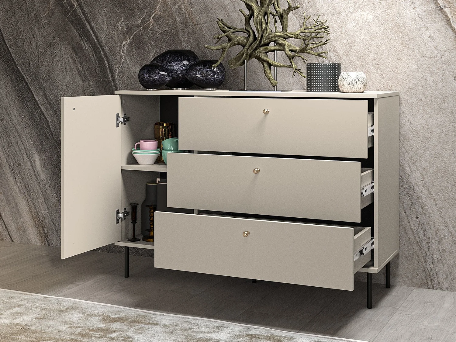 Buffet - 3 tiroirs - 120 cm - beige - CALETTO