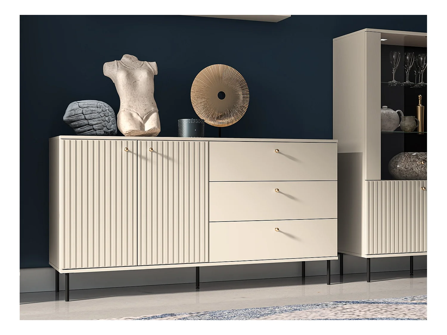 Buffet 2 portes - 3 tiroirs - 160 cm - beige - CALETTO