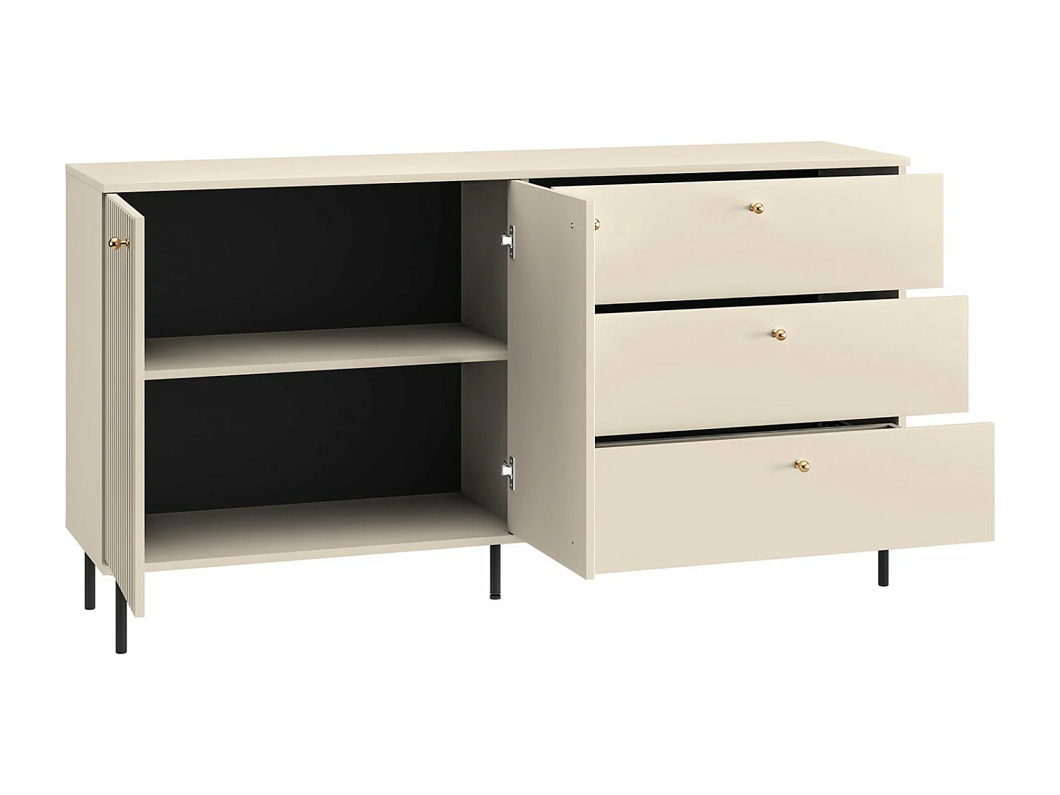 Buffet 2 portes - 3 tiroirs - 160 cm - beige - CALETTO
